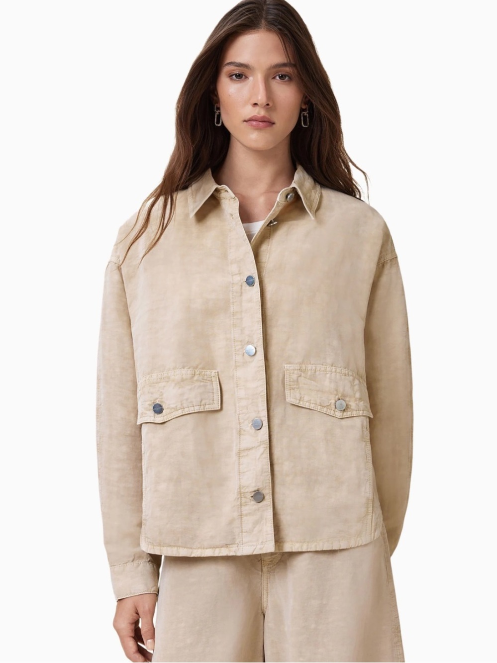 All Saints Hettie oversized Shacket in Natural, size XS